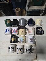 All 15 mugs front view