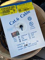 Front of pull-box showing Cat6 specifications and cable exiting