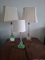Three lamps displayed on table showing relative sizes and shades