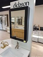 Front view of cabinet closed, mirror surface and black frame visible