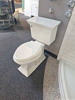 Full view of two-piece Kohler toilet on showroom floor