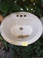 Top view showing entire sink, oval shape, faucet holes, drain opening