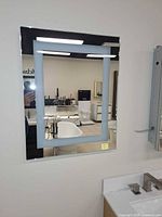 Front view of Robern LED backlit mirror mounted on wall