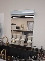 Frontal view of mounted Robern mirrored cabinet with top light