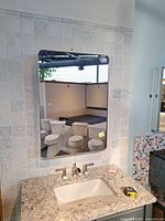 Front view of mounted Sofia recessed mirror medicine cabinet