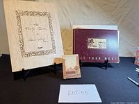 Front covers of portfolio, spiral book and pocket guide on display