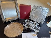 All trays, relish server frame, four glass inserts, red box