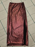 Full view of metallic red maxi skirt
