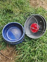 Heat lamp and heated water bowl side by side