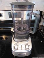 Full view of Cuisinart blender with jar, lid and base