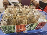 Front view of 12 Golden Harvest jars in original divider box