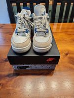 Front view of both sneakers on original box