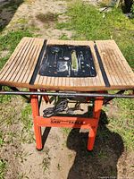 Full view of saw table showing tabletop and frame