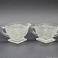 Pair of matching clear pressed glass creamer and sugar bowl