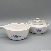 Saucepan and covered casserole front view