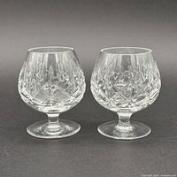 Front view of both crystal brandy snifters showing overall form and pattern