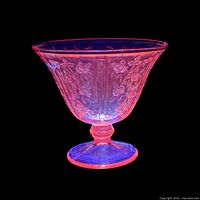 Compote glowing pink under UV light showing fluorescence