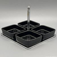 overhead view showing four bowls on tray