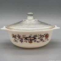 Overall view of casserole dish with lid