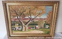 Full view of framed acrylic landscape painting