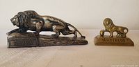 Front view of both brass lion paperweights