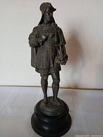 Full view of spelter cavalier statue on pedestal base