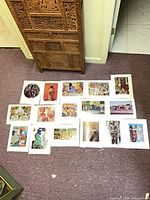 All prints laid out on floor showing quantity and variety