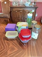 Group shot showing all jars, containers, water bottle and tumblers