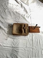 all three devotional items together: wooden dish, glass cross, nail cross on base