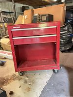Front view of Craftsman tool chest showing two drawers and open lower compartment