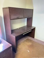 Front view of desk with hutch showing overall structure