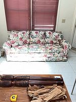 Front view of floral sofa