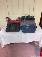 Group shot of all five bags on table
