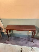 Front view of mahogany Queen Anne console table