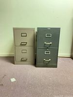 Both filing cabinets side by side showing colors and size comparison