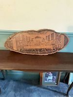 Front view of wood slice plaque showing Last Supper image