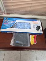 Group shot: Netopia modem/router, two Ethernet cables, iConcepts Wireless Desktop Duo box