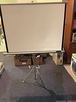 Front view of Radiant projection screen fully extended on tripod