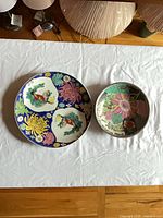 Overview of both plate and bowl to show size comparison and designs