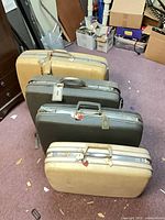 Front angled view of all four suitcases standing upright