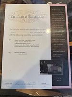 Full view of framed Certificate of Authenticity detailing 1960 Porsche 356B Coupe specifications