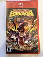 Front view of sealed Nintendo Switch Donkey Kong Bananza game case showing artwork and ESRB rating