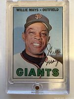 Front of 1967 Topps Willie Mays #200 card in plastic holder