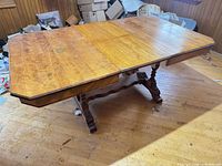 Top view of maple dining table with leaf installed