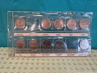 Full view of both rows of twelve provincial/territorial quarters in plastic sleeve