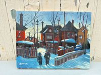 Front view of the signed winter street scene painting