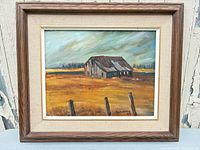 Front view of framed oil painting landscape