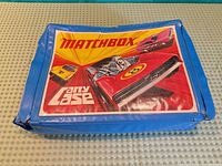 Front view of closed blue Matchbox carry case