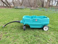 Profile view of teal Step2 wagon on grass