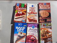 Six Pillsbury booklets: Christmas Baking, Harvest Time Pies, Country American, Bake-Off, Best of the Classics, Casseroles